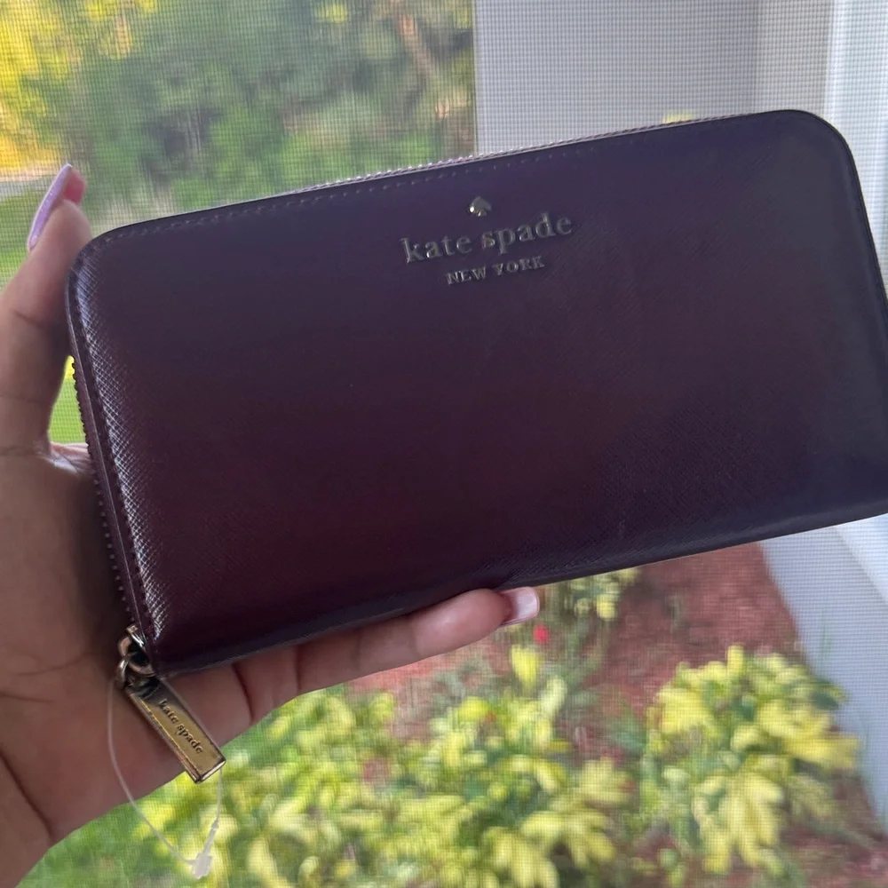 kate spade Burgundy Saffiano Zip Around Wallet